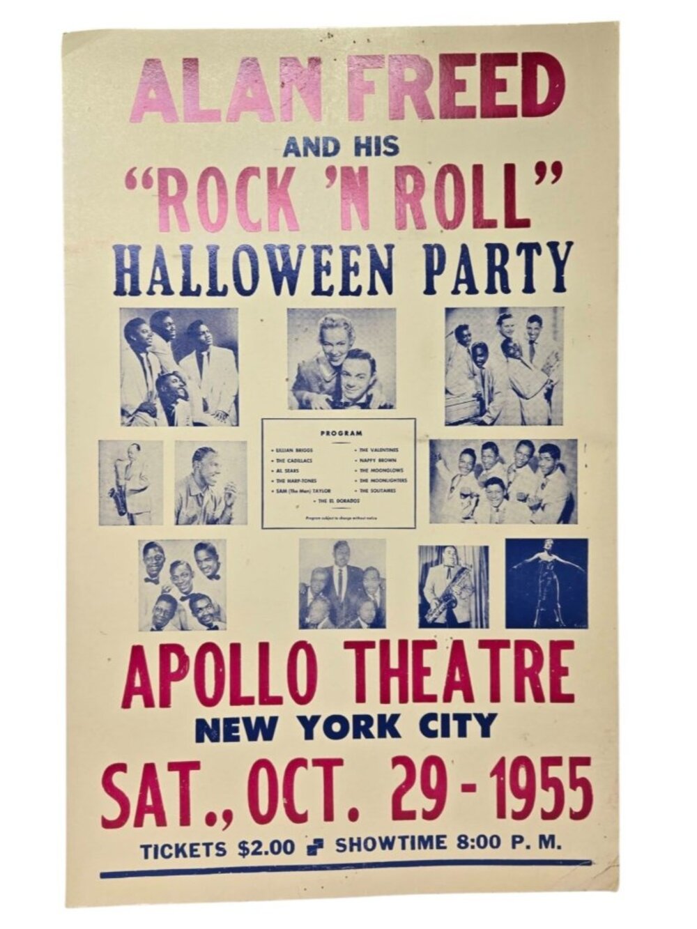 Vintage 1955 Alan Freed Rock N Roll Halloween Party Apollo Theatre Poster Sign